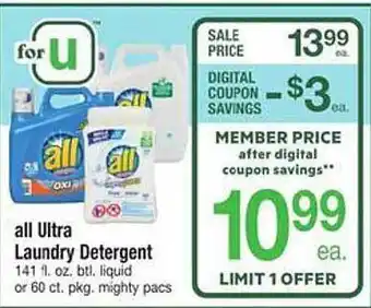 Safeway All ultra laundry detergent offer
