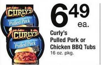 Safeway Curly's pulled pork or chicken bbq tubs offer