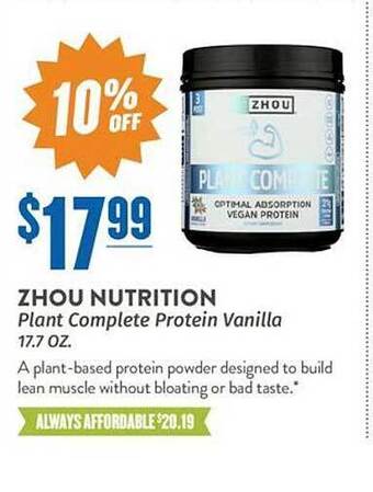 Zhou nutrition plant complete protein vanilla