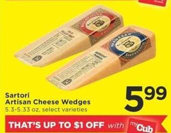 Cub Foods Sartori artisan cheese wedges offer