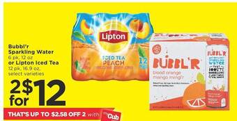 Cub Foods Bubbl'r sparkling water or lipton iced tea offer