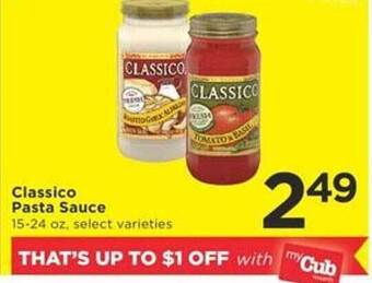 Cub Foods Classico pasta sauce offer