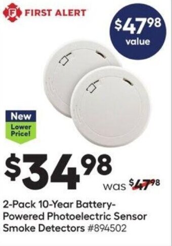 Lowe's 2-Pack 10-Year Battery-Powered Photoelectric Sensor Smoke Detectors offer