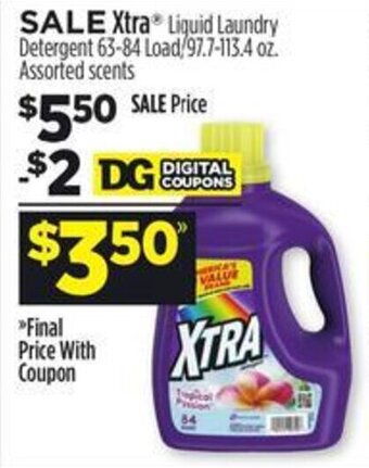 Dollar General Xtra Liquid Laundry Detergent 63-84 Load/97.7-113.4 oz. offer