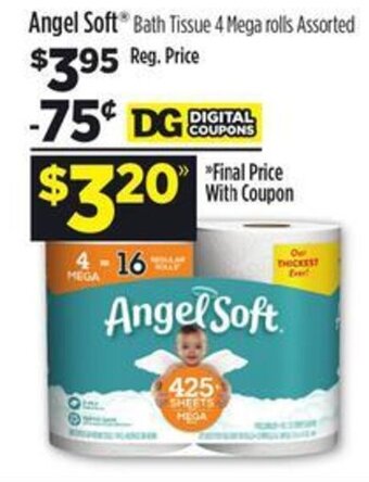 Dollar General Angel Soft Bath Tissue 4 Mega rolls offer