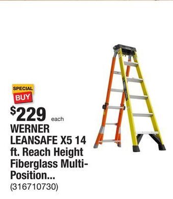 The Home Depot Werner leansafe x5 14 ft. reach height fiberglass multi-position ladder, 375 lbs. load capacity type iaa offer