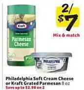 Winn Dixie Philadelphia soft cream cheese or kraft grated parmesan offer