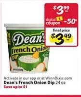 Winn Dixie Dean's french onion dip offer