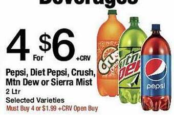 Jons International Pepsi, diet pepsi, crush, mtn dew or sierra mist offer