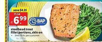 Lidl Steelhead trout fillet portions, skin on offer