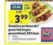 Lidl Steakhouse naturals grass fed angus ground beef, 85% lean offer
