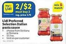 Lidl Lidl preferred selection italian pasta sauce offer