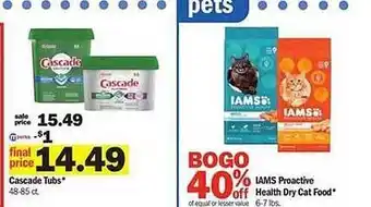 Meijer Cascade tubs or iams proactive health dry cat food offer