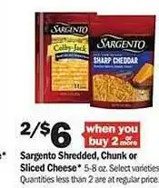 Meijer Sargento shredded, chunk or sliced cheese offer