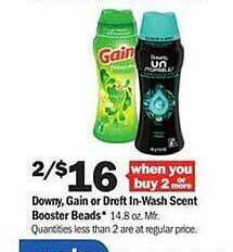 Meijer Downy, gain or dreft in-wash scent booster beads offer