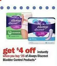 Meijer Always discreet bladder control products offer