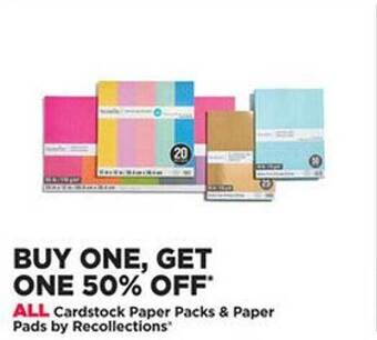 Michaels Cardstock paper packs & paper pads by recollections offer