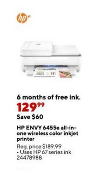 Staples Hp envy 6455e all-in-one wireless color inkjet printer offer
