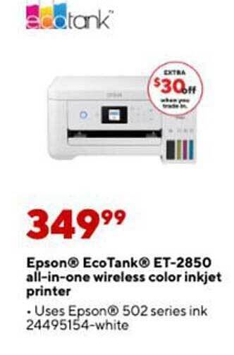 Staples Epson ecotank et-2850 all-in-one wireless color inkjet printer offer