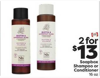 Weis Markets Soapbox shampoo or conditioner offer
