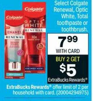 CVS Select colgate renewal, optic, white, total toothpaste or toothbrush offer