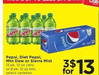 Cub Foods Pepsi, diet pepsi, mtn dew or sierra mist offer