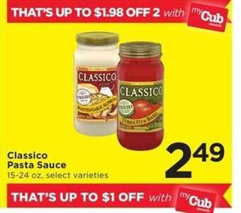 Cub Foods Classico pasta sauce offer