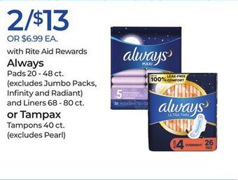 Rite Aid Always or tampax offer
