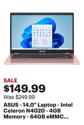 Best Buy Asus - 14.0" laptop - intel celeron n4020 - 4gb memory - 64gb emmc - rose gold offer