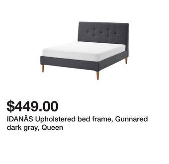Ikea Idanäs upholstered bed frame, gunnared dark gray, queen offer