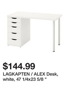 Ikea Lagkapten / alex desk, white, 47 1/4x23 5/8 " offer
