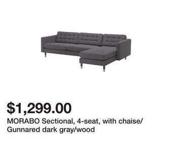 Ikea Morabo sectional, 4-seat, with chaise/gunnared dark gray/wood offer