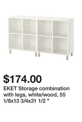 Ikea Eket storage combination with legs, white/wood, 55 1/8x13 3/4x31 1/2 " offer