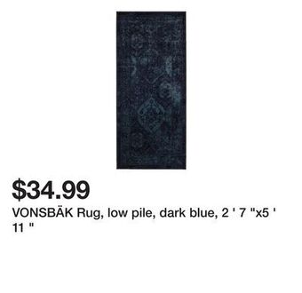 Ikea Vonsbäk rug, low pile, dark blue, 2 ' 7 "x5 ' 11 " offer