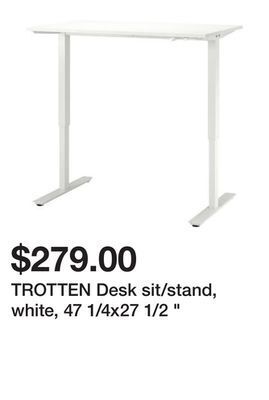 Ikea Trotten desk sit/stand, white, 47 1/4x27 1/2 " offer