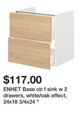 Ikea Enhet base cb f sink w 2 drawers, white/oak effect, 24x18 3/4x24 " offer
