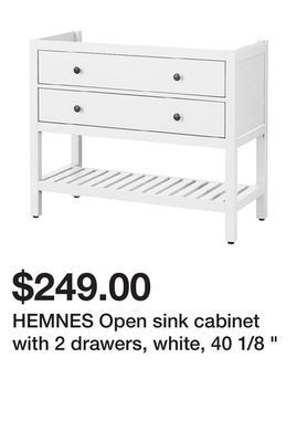 Ikea Hemnes open sink cabinet with 2 drawers, white, 40 1/8 " offer