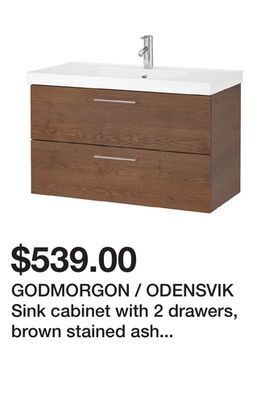 Ikea Godmorgon / odensvik sink cabinet with 2 drawers, brown stained ash effect/dalskär faucet, 40 1/2x19 1/4x25 1/4 " offer