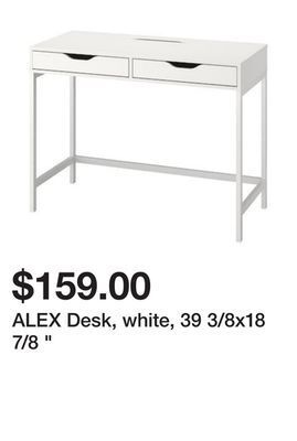 Ikea Alex desk, white, 39 3/8x18 7/8 " offer