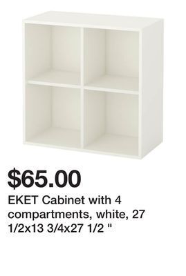 Ikea Eket cabinet with 4 compartments, white, 27 1/2x13 3/4x27 1/2 " offer