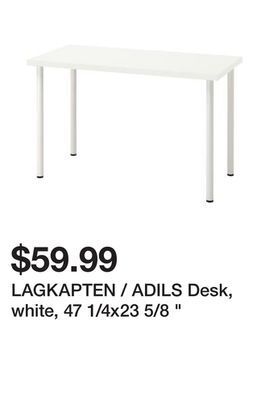 Ikea Lagkapten / adils desk, white, 47 1/4x23 5/8 " offer