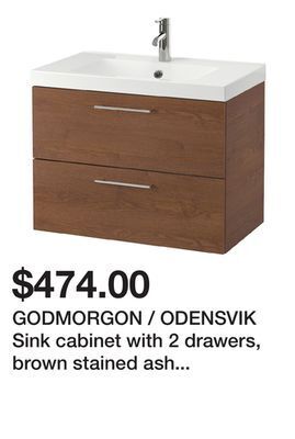 Ikea Godmorgon / odensvik sink cabinet with 2 drawers, brown stained ash effect/dalskär faucet, 32 5/8x19 1/4x25 1/4 " offer