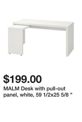 Ikea Malm desk with pull-out panel, white, 59 1/2x25 5/8 " offer
