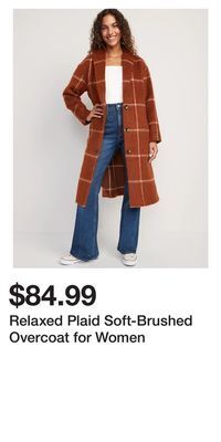 Old Navy Relaxed plaid soft-brushed overcoat for women offer
