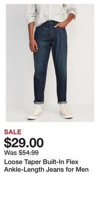 Old Navy Loose taper built-in flex ankle-length jeans for men offer