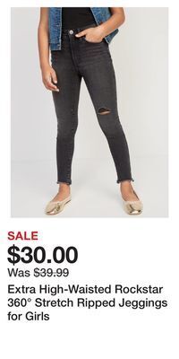 Old Navy Extra high-waisted rockstar 360° stretch ripped jeggings for girls offer