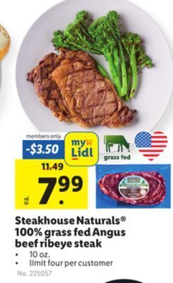 Lidl Steakhouse naturals® 100% grass fed angus beef ribeye steak offer