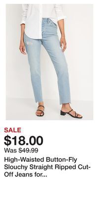 Old Navy High-waisted button-fly slouchy straight ripped cut-off jeans for women offer