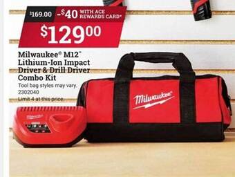 Ace Hardware Milwaukee m12 lithium-ion impact driver & drill driver combo kit offer