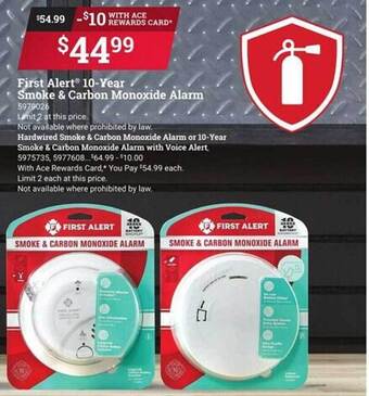Ace Hardware First alert 10-year smoke & carbon monoxide alarm offer